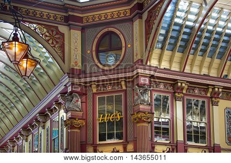 LONDON UK - SEPTEMBER 19, 2015: Leadenhall market  architectural detail