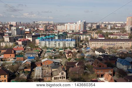 KRASNODAR, RUSSIA - FEBRUARY 13, 2016 : top View of the city of Krasnodar . Krasnodar a major regional city in the South of Russia