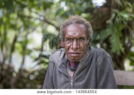 Wamena Indonesia February 13th 2016: Dani tribe man