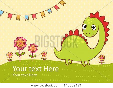Beautiful greeting card with the dragon flowers and flags.