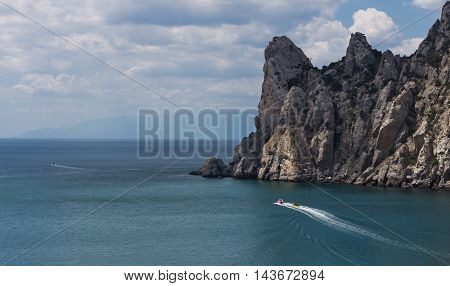 The rocky coast of the sea. Sea landscape