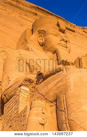 Colossus of The Great Temple of Ramesses II on sunrise, Abu Simbel, Egypt