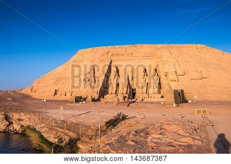 The Great Temple of Ramesses II on the sunrise, Abu Simbel, Egypt