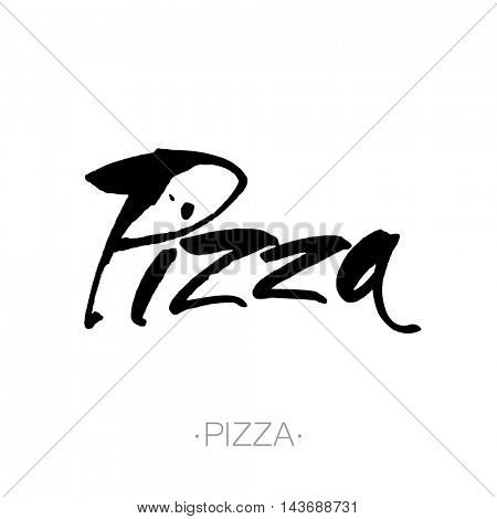 PIZZA hand-lettering calligraphy. hand drawn vector stock illustration. Modern brush ink. Isolated on white background.