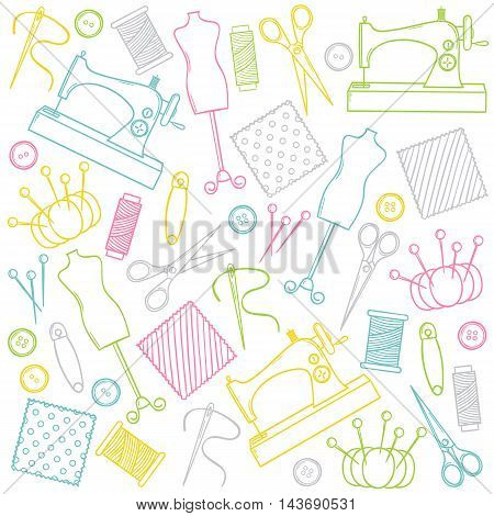 Vector doodle colorful hand drawn sewing set