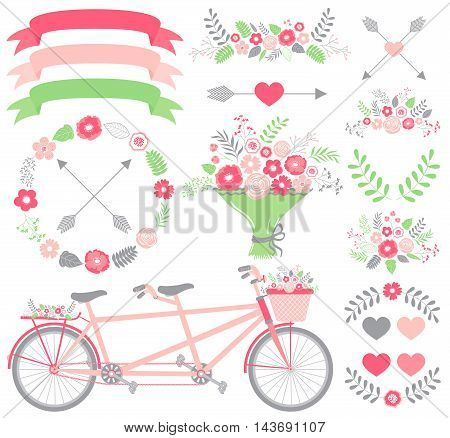 Pink wedding set with bicycle ribbons and flowers