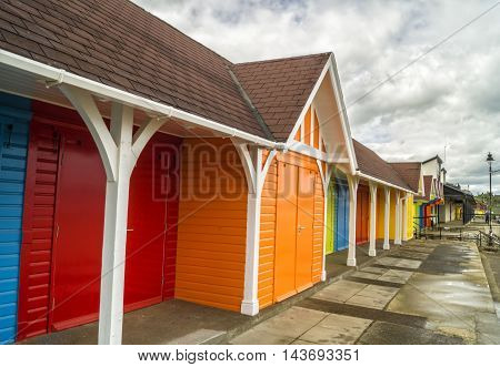 Multi color beach huts at Scarborough bay