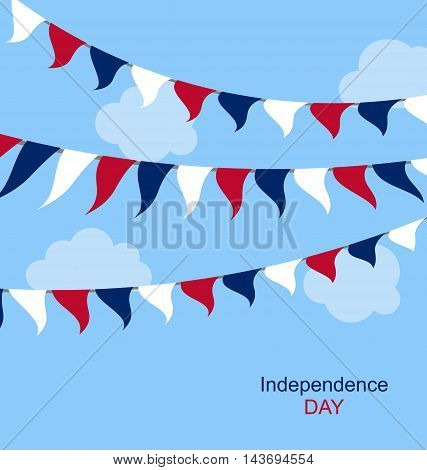 Flags USA Set Bunting Red White Blue for Independence Day 4th of July. Patriotic Symbolic Decoration for Celebration Backgrounds - Vector