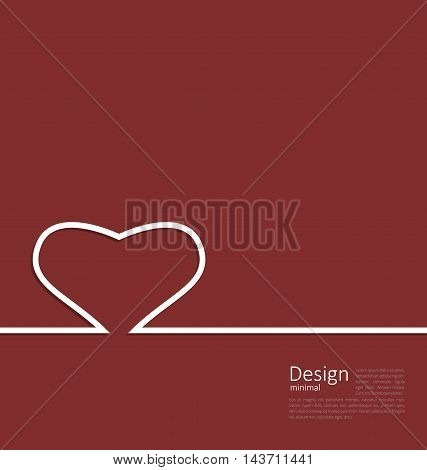 Heart ribbon on red background, minimal style for design medical card or Valentines Day cleaness line flat template - vector