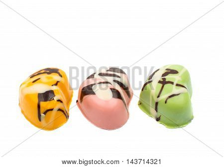 chocolate hearts candies decorative dessert on white