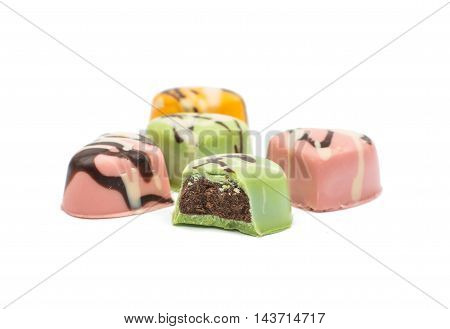 chocolate hearts candies decorative dessert on white
