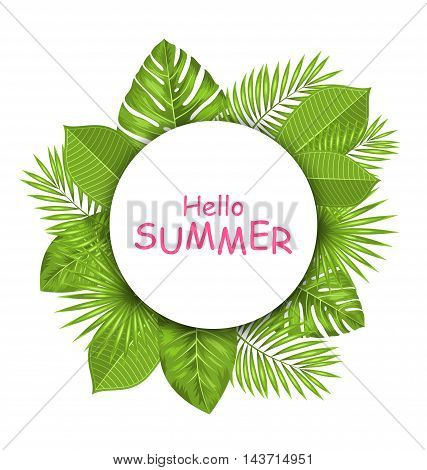 Illustration Summer Beautiful Card with Green Tropical Leaves for Design - Vector