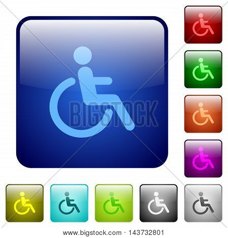 Set of disability color glass rounded square buttons