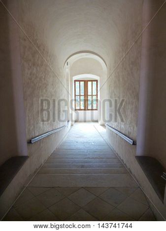 Long Indoor Stair Corridor On A Chateau