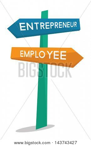 Employee and entrepreneur road sign vector flat design illustration isolated on white background.