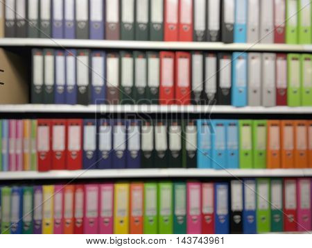 Plastic file for documents In the stationery store. Colorful plastic file for documents