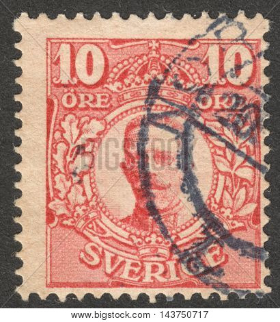 MOSCOW RUSSIA - CIRCA JULY 2016: a post stamp printed in SWEDEN shows a portrait of King Gustaf V the series 