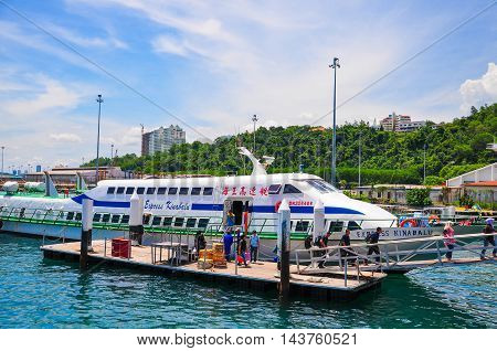 Kota Kinabalu,Sabah-May 26,2010:A Labuan Express ferry carries passengers from Labuan island to Sabah.Its a passenger ferry service operator,tourist attraction & cheaper transportation to Labuan.