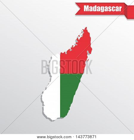Madagascar map with flag inside and ribbon