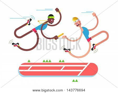 Relay athletics design. Competition and runner, action sprint team, flat vector illustration