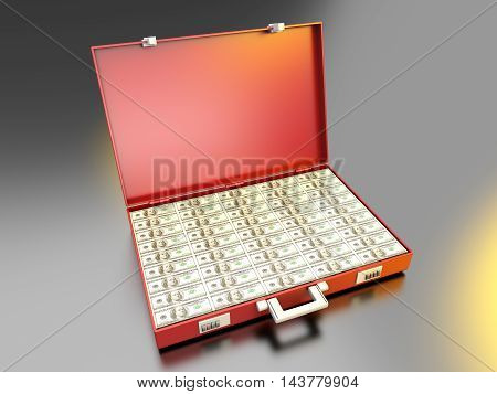 A briefcase full of Cash. 3d rendered illustration.