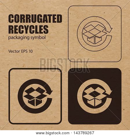 Different appearances of Corrugated Recycles symbol on craft paper background can be used on the box or packaging. Vector EPS 10.