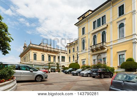 Bellagio Italy - May 06 2016: Courtyard of the Grand Hotel Villa Serbelloni at spring time