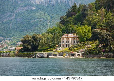 Bellagio Italy - May 06 2016: View of the villa Fanny from Lake Como spring time