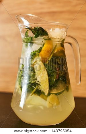 Summer drink fresh fruit water with citrus