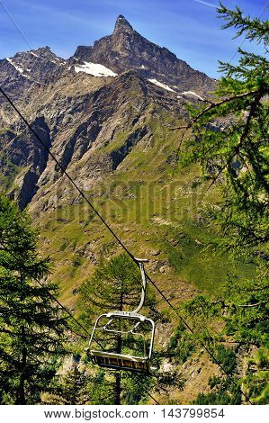 chairlift in the alpien mountains in resort Rhemes Notre Dame