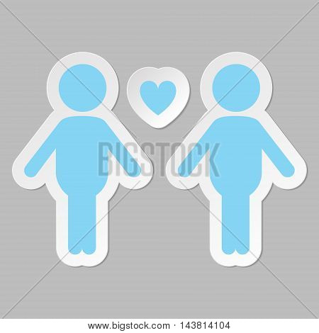 Gay couple in love vector icon, blue on gray background