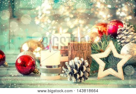 Christmas Decoration On Abstract Background,vintage Filter,soft Focus