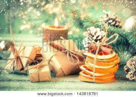 Christmas Decoration On Abstract Background,vintage Filter,soft Focus