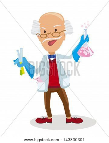 Vector illustration of Cartoon Scientist doing experiments