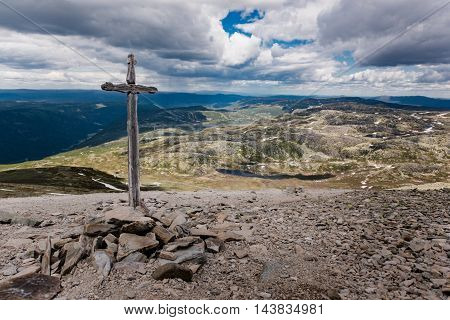 Christian cross on the way to the top of Gaustatoppen