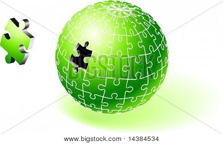 Eksik yeşil küre Puzzle orijinal vektör çizim eksik dünya bulmaca için Ideal birlik C