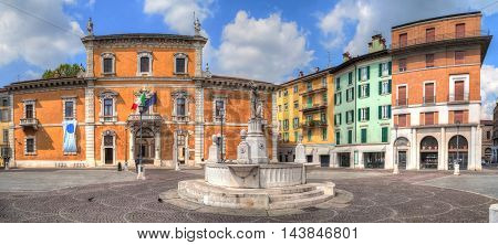 Panorama of Piazza del Mercato in Brescia Lombardy Italy