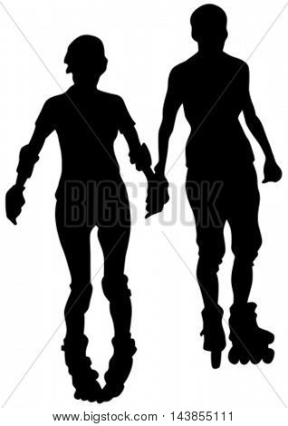 Silhouette athletes of skates on white background