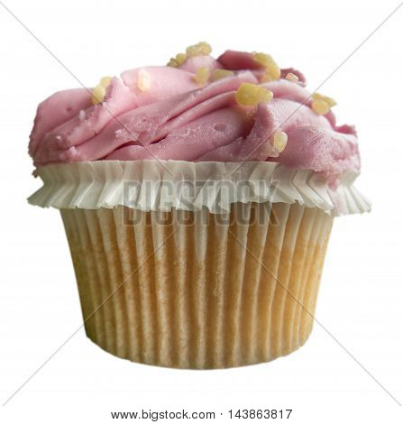 Isolated Fresh Frosted Pink Cupcake On A White Background