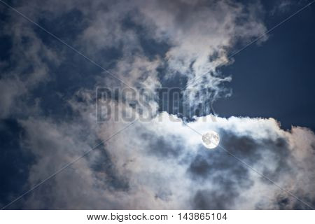 Mysterious night sky with full moon. Night sky with Full Moon and clouds