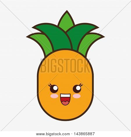pineaple kawaii cartoon smiling healthy food icon. Colorful and flat design. Vector illustration