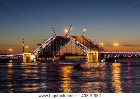 river Neva, movable bridge, St. Petersburg, white night