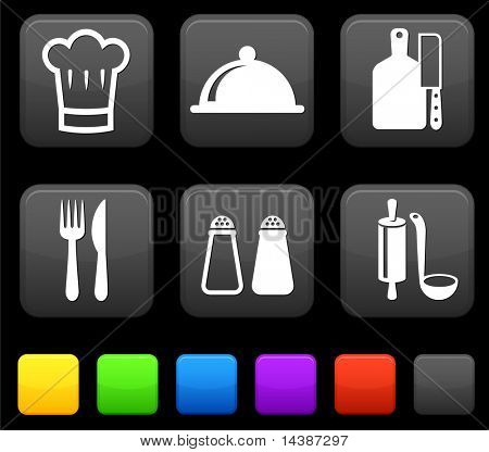 Cibo Icond su Piazza Internet pulsanti originali vector Illustration