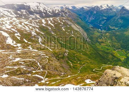 View On Geirangerfjord From Dalsnibba Viewpoint In Norway