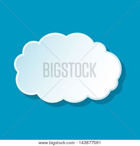Fluffy cloud icon on blue background. Weather symbol