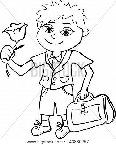 Coloring With The Pupil Of The First Class The Boy. Vector Illustration
