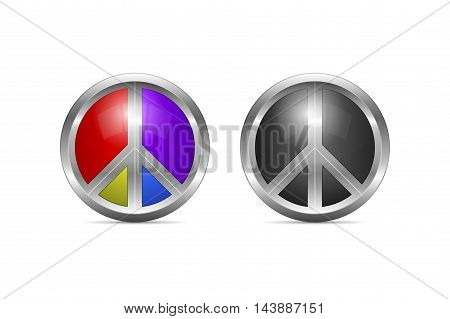 Metallic peace symbol design with color alternative as 3d shaped