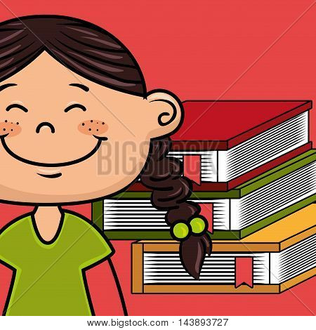girl cartoon laptop books vector illustration design