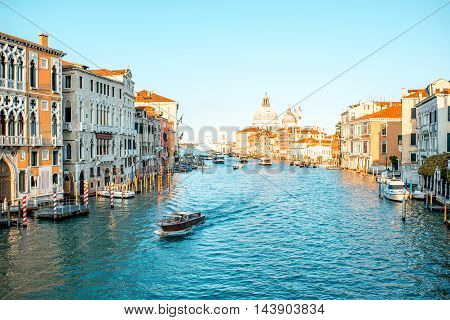 View on Grand canal with Santa Maria basilica from Accademic bridge in Venice