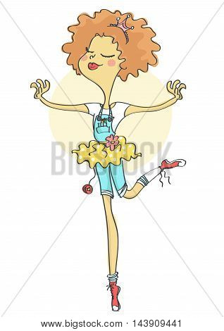 Cute, stylish ballerina girl with tiara, dancing and smiling.